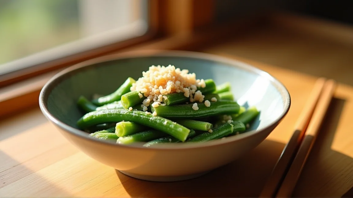 下処理したオクラのおひたしを小鉢に盛った食卓