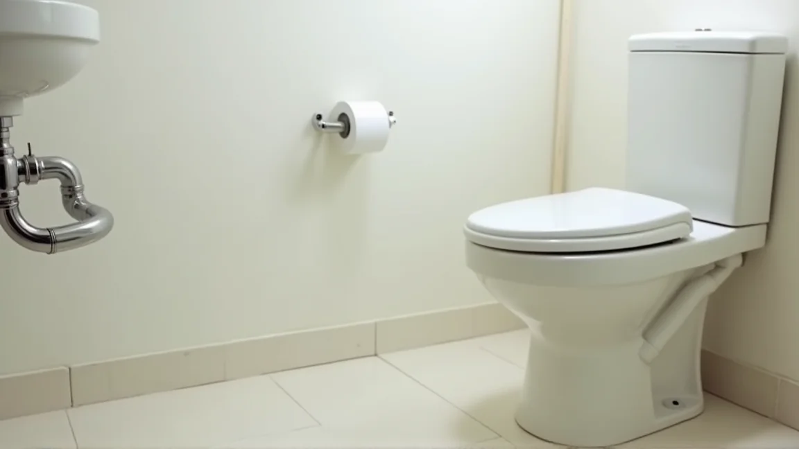洋式トイレの便器とタンク、床際の止水栓まわり