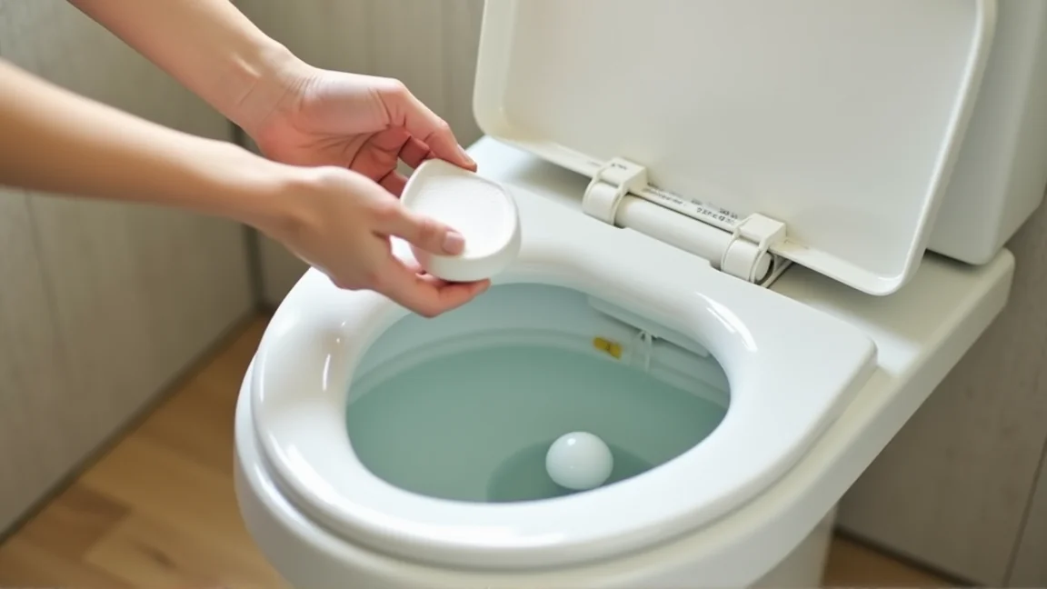 トイレタンクのふたを開けて内部の浮き球と水位を確認する様子