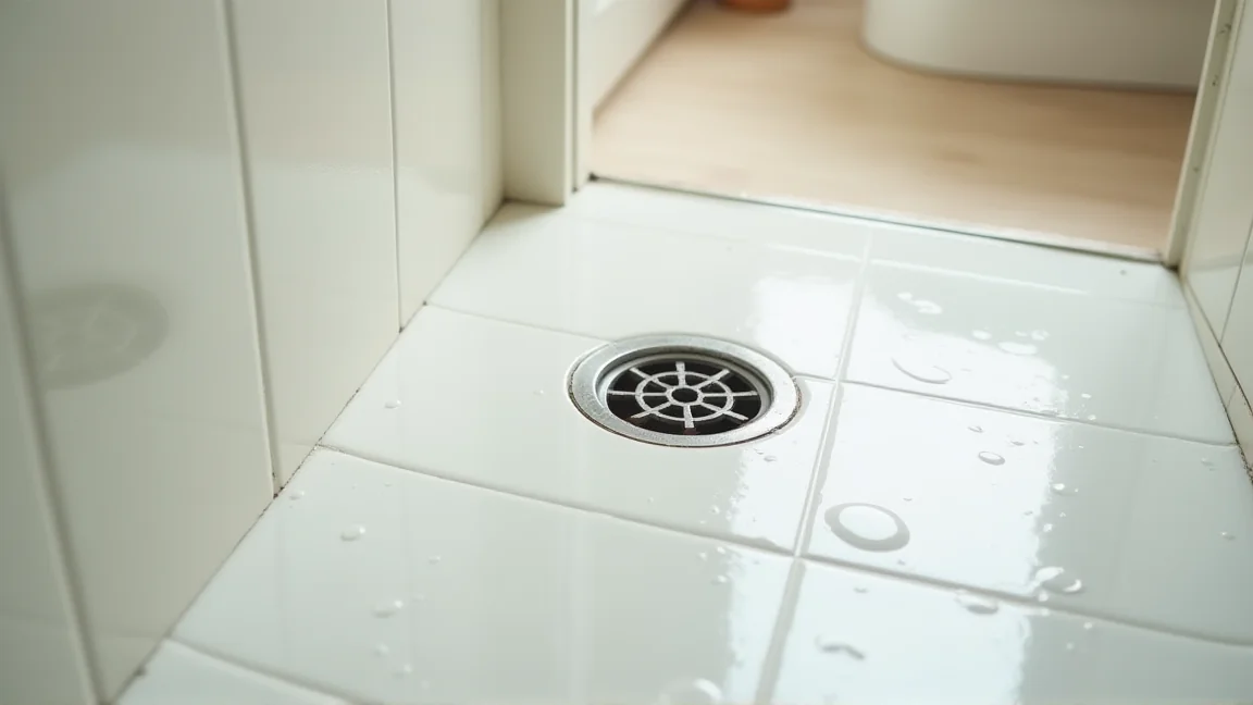 掃除を終えた清潔な浴室の排水口