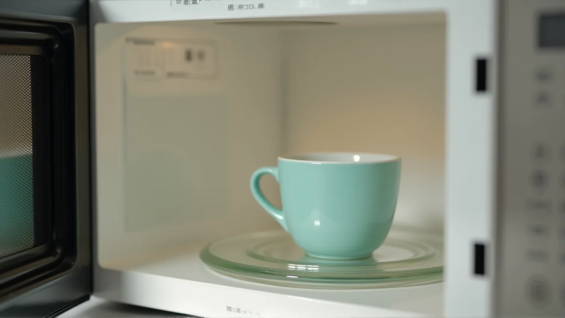 耐熱ガラスのコップに入った水を電子レンジで加熱する様子