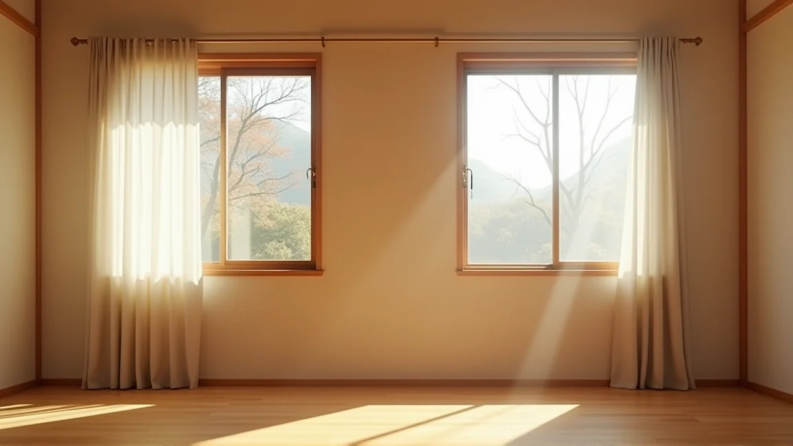 対角の窓を開けて風が通るリビング