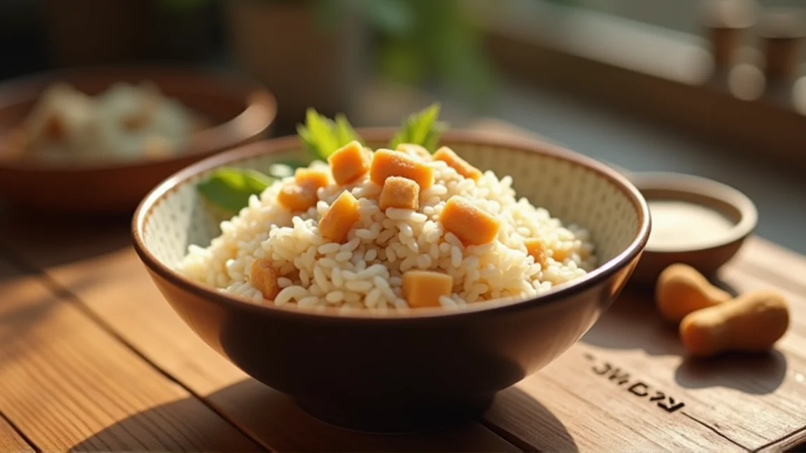 炊き上がった栗ご飯を茶碗によそったところ