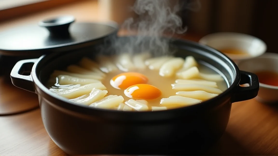 おでん鍋で静かに煮えている大根