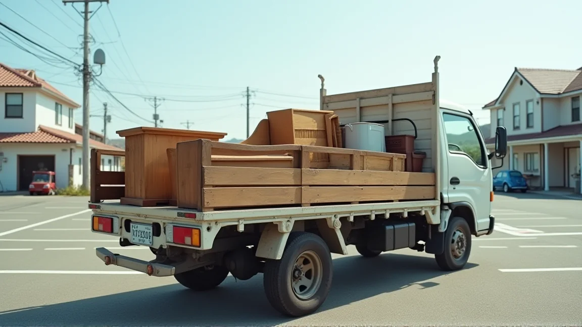 軽トラックの荷台に積まれた不用になった家具