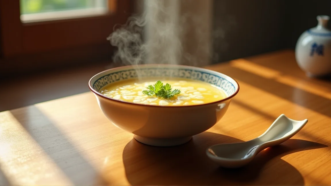 湯気の立つ和風のかき玉汁