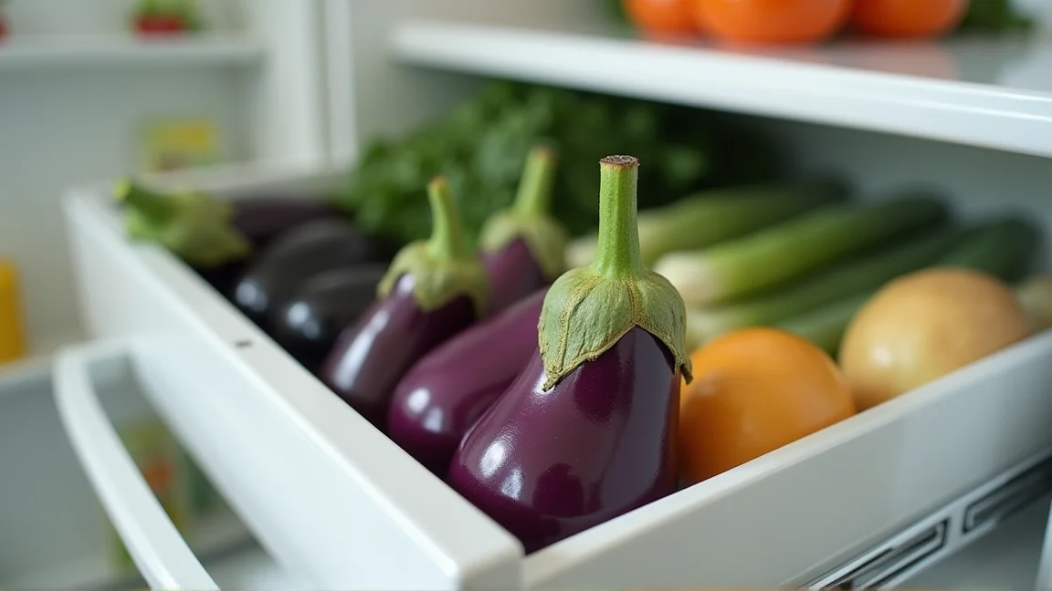 野菜室に立てて並べられたなす