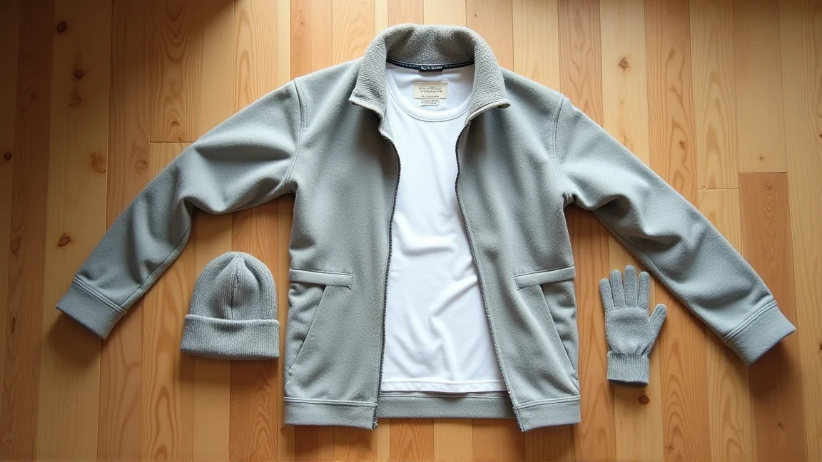 重ね着用の服と小物を並べた様子