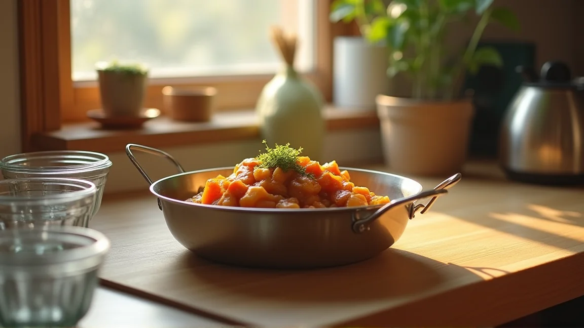 鍋に残ったカレーと空の保存容器