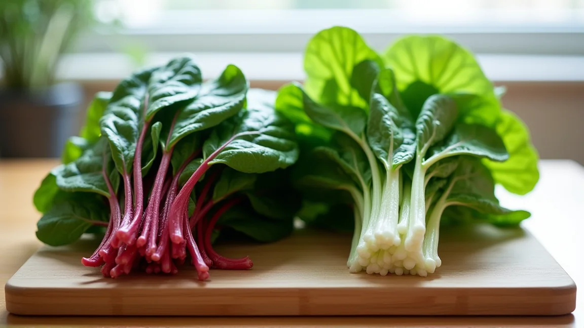 一般的なほうれん草と生食用のサラダほうれん草を並べた様子