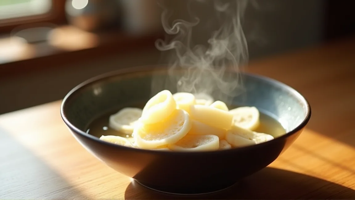 白く仕上がったれんこんの煮物を盛り付けた和食の食卓