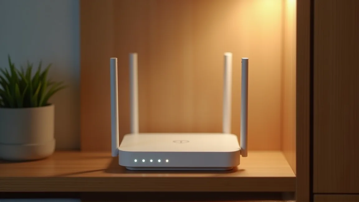 棚に置かれた無線ルーターとランプ表示