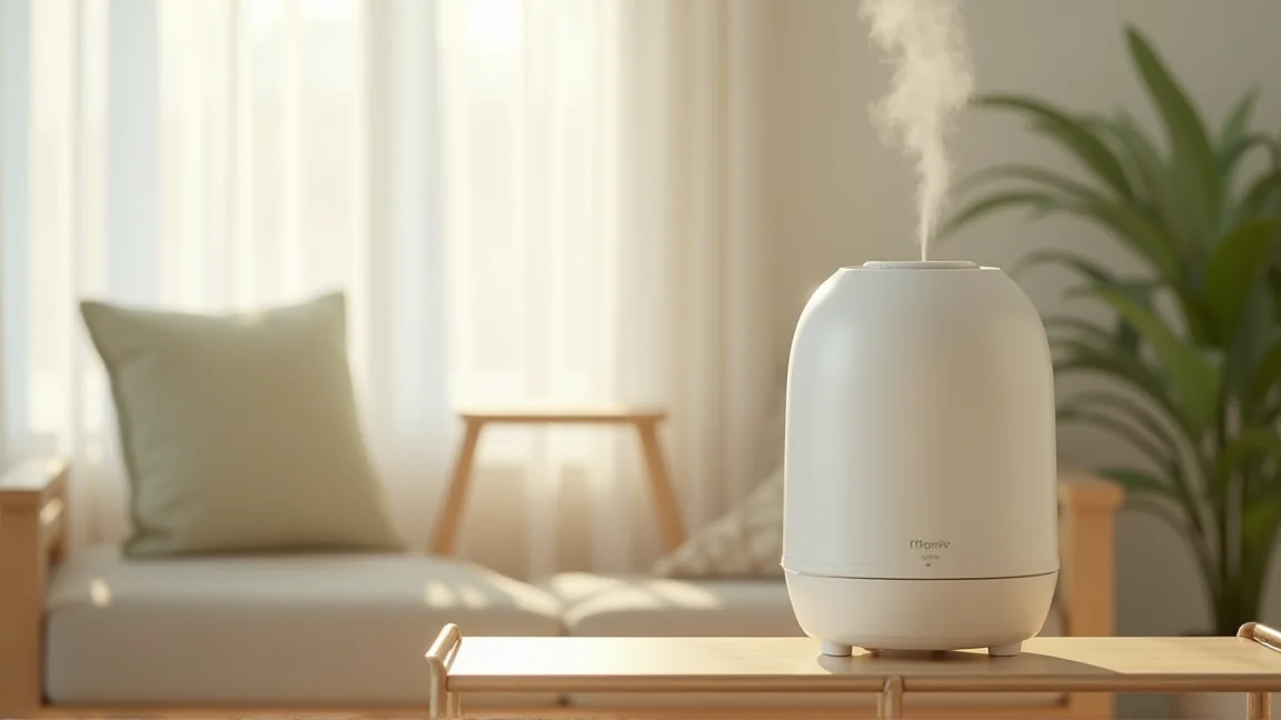 ラックの上に置かれた加湿器のある部屋