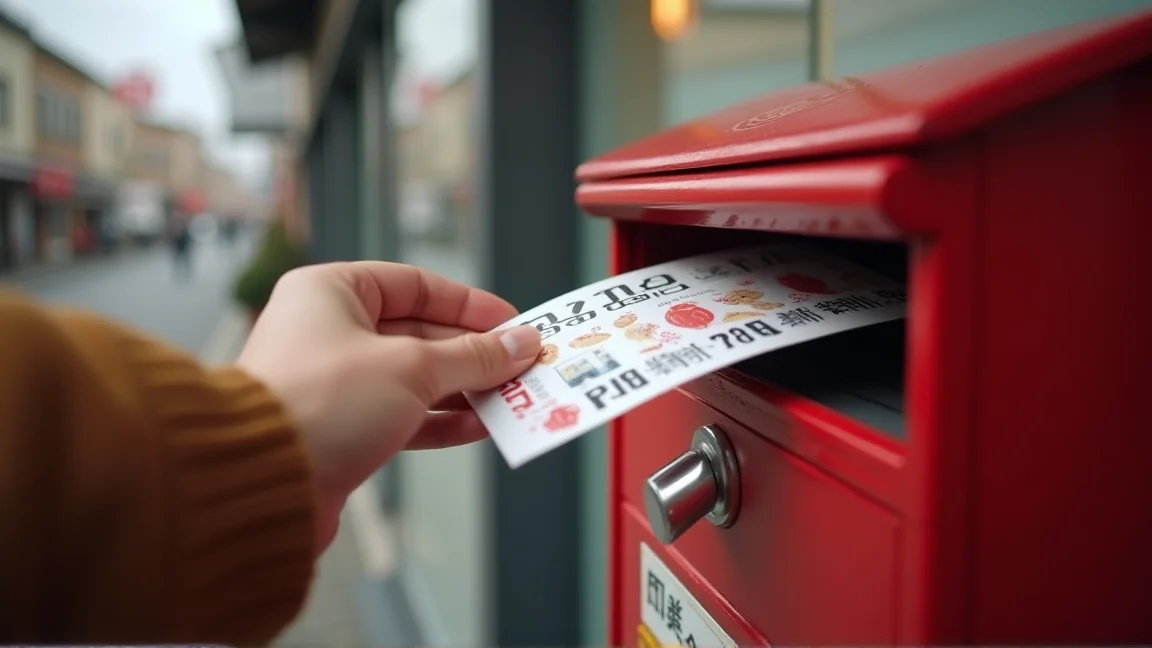 郵便ポストに年賀はがきを投函する場面