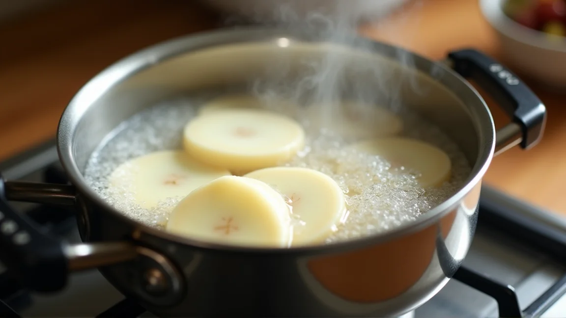 米のとぎ汁で大根を下ゆでしている鍋