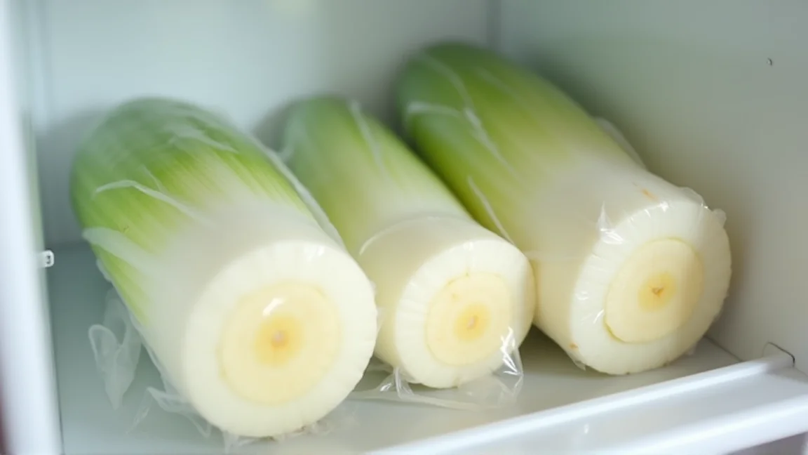 部位ごとにラップで包んで野菜室に立てた大根