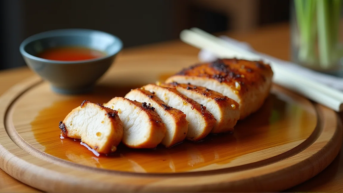 皮目がこんがり焼けた鶏もも肉を休ませてから切り分けている様子