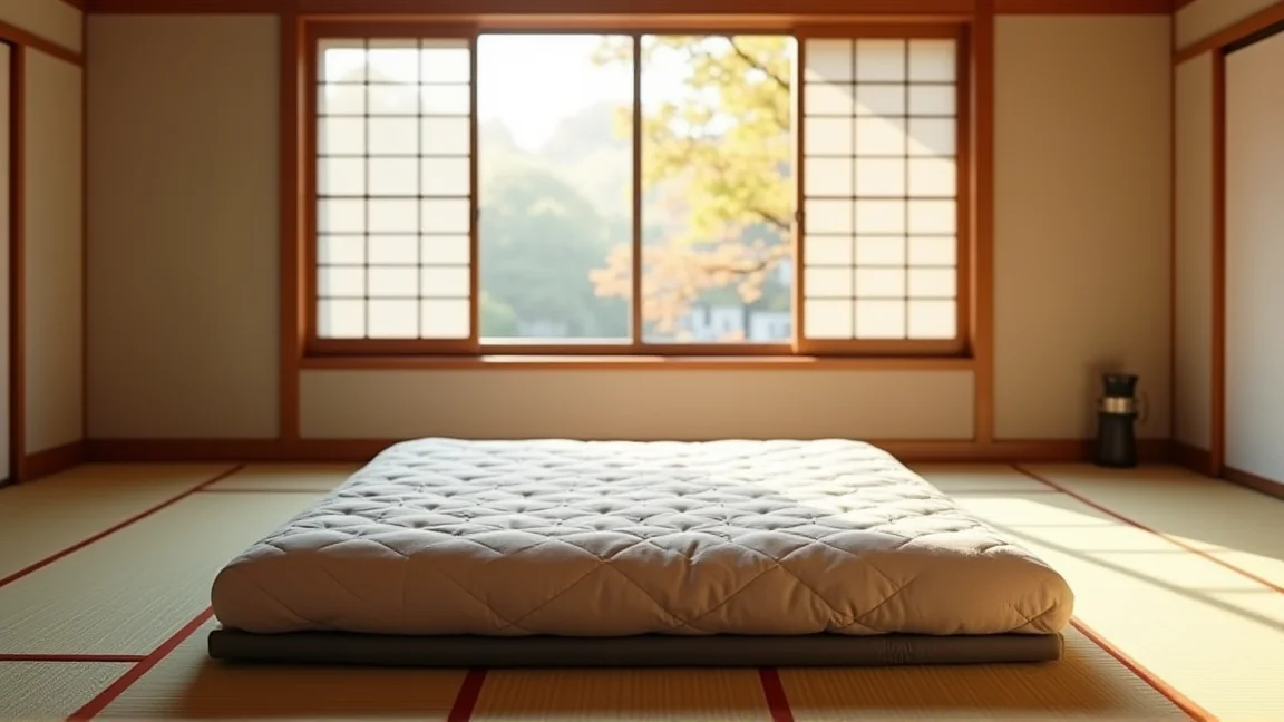 秋の和室に出したばかりのこたつと布団