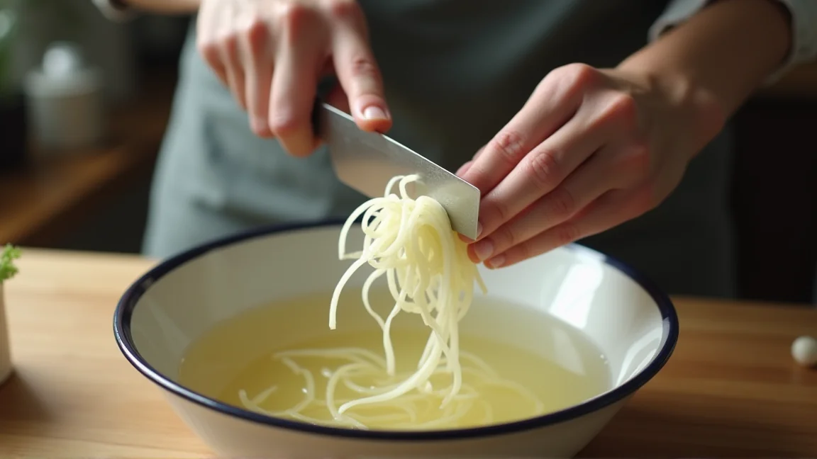 ごぼうをささがきにしている手元