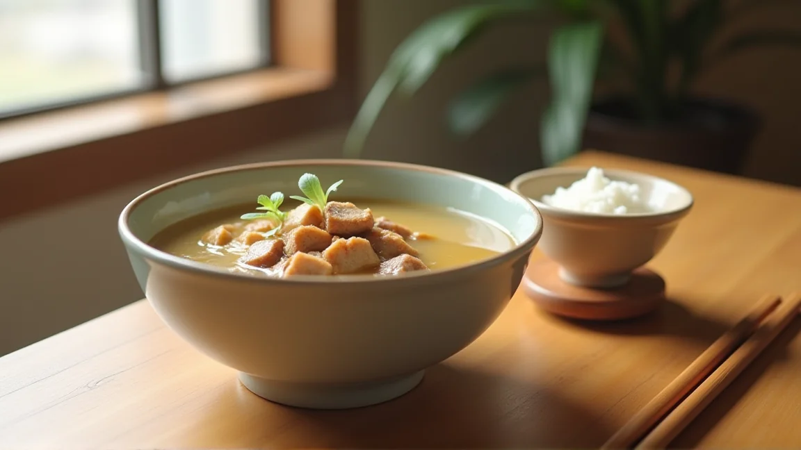 食卓に並んだ豚汁とご飯