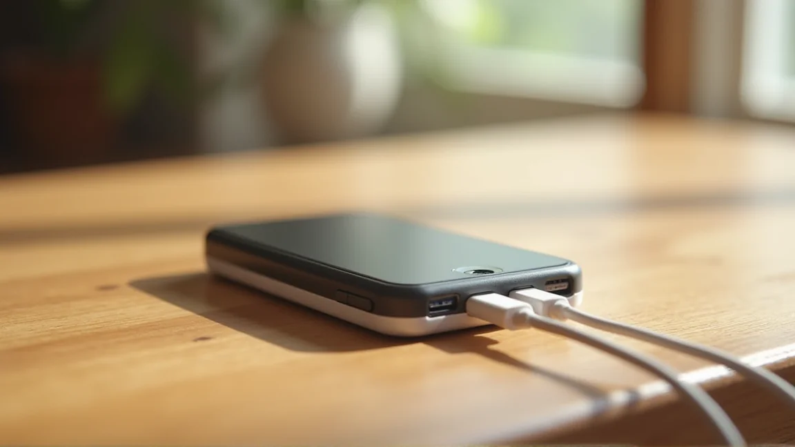 モバイルバッテリーでスマホを充電している様子