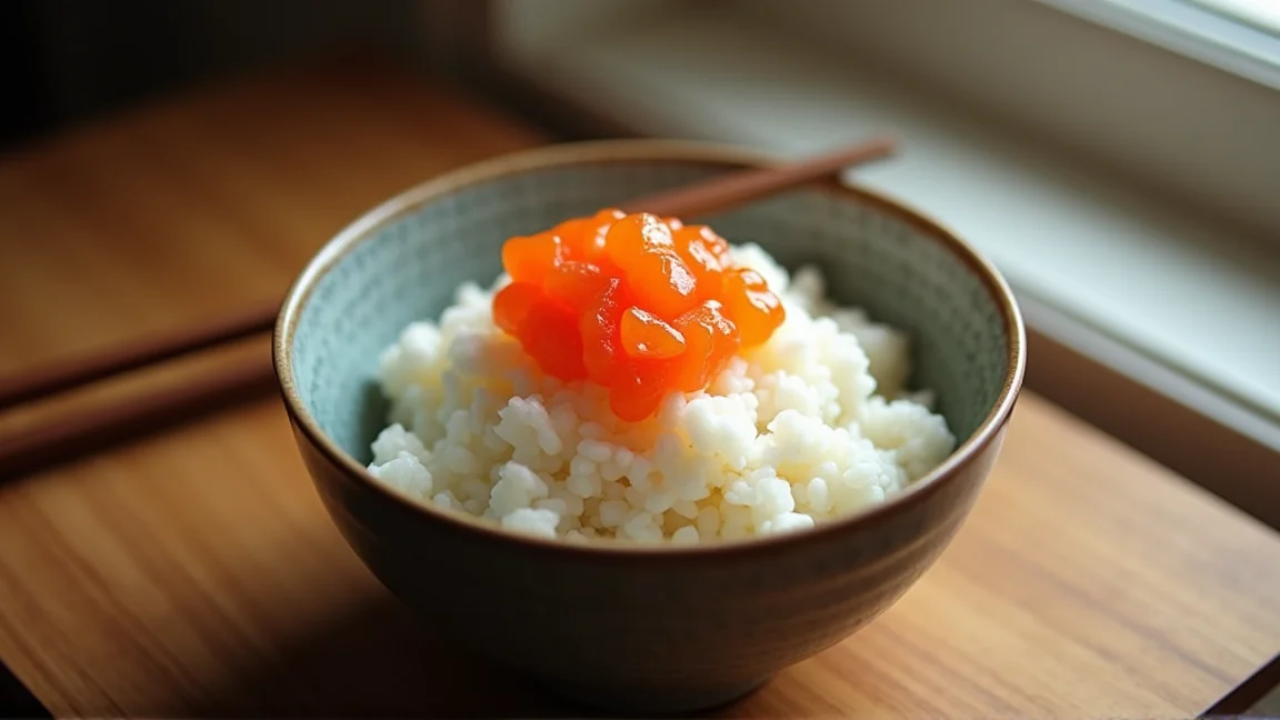 炊きたてのご飯にのせたいくらの醤油漬け