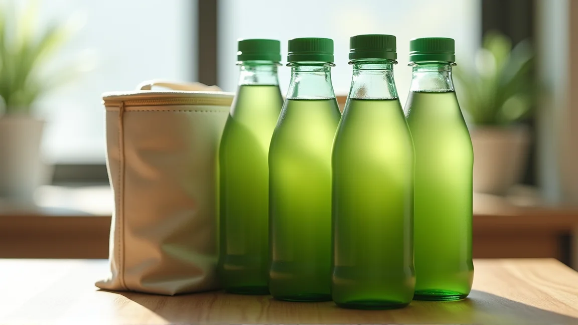 保冷バッグに入れた未開封の小さめのペットボトルのお茶