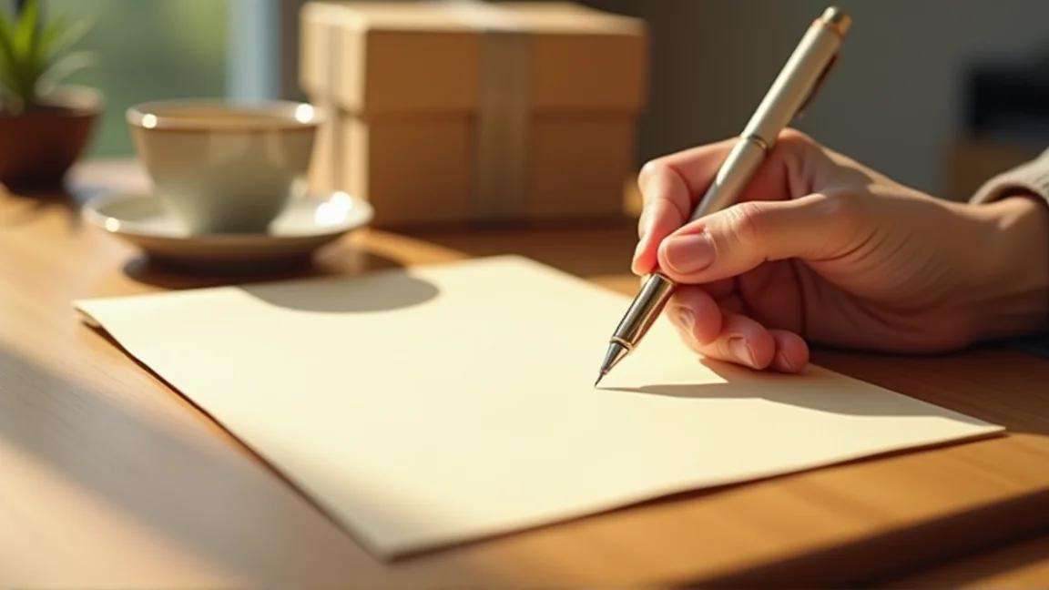 無地の便箋にペンでお礼状を書こうとしている手元