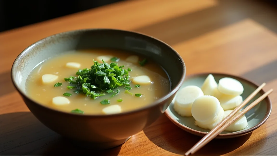 かぶの葉を入れたみそ汁と、かぶの浅漬けが並ぶ食卓