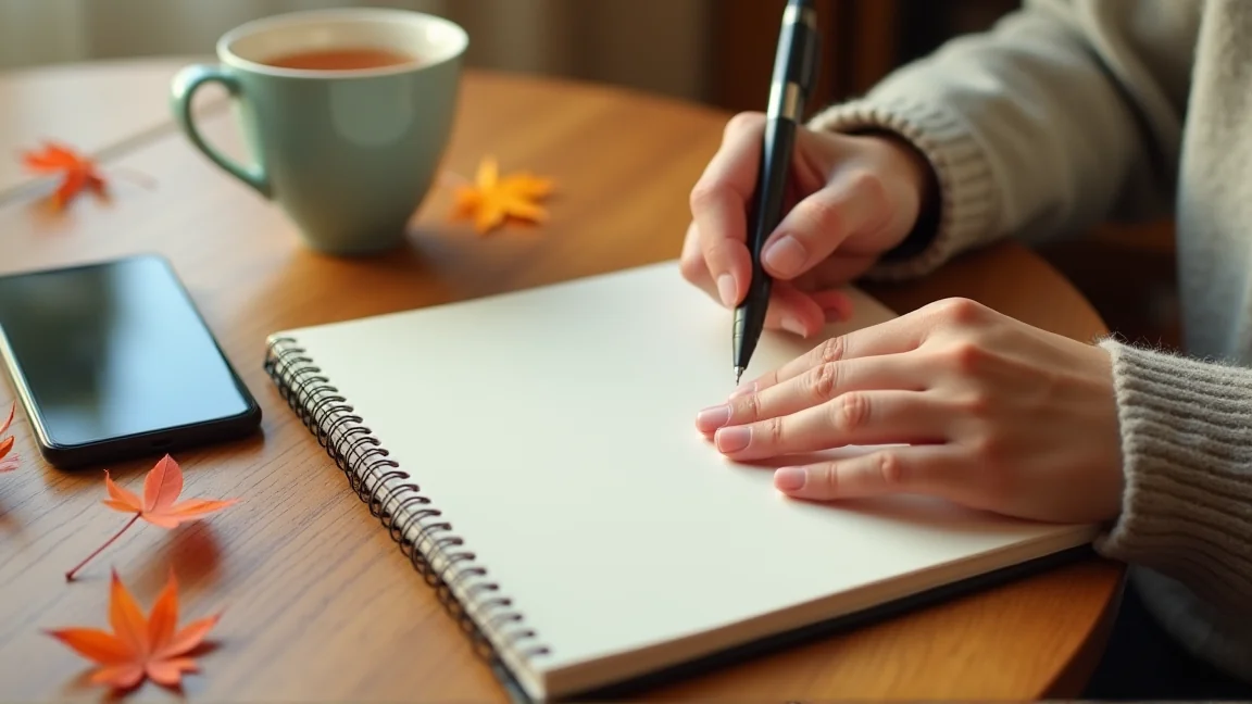 撮影日の候補を手帳に書き出す手元