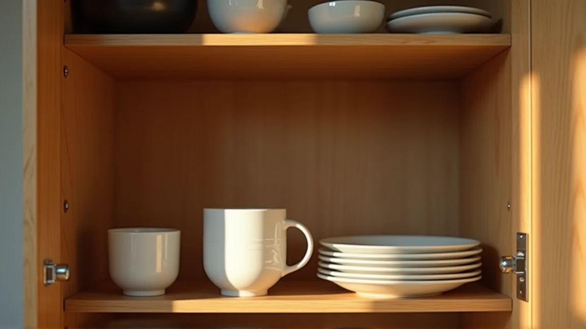 よく使う器だけを余裕をもって並べた食器棚の1段