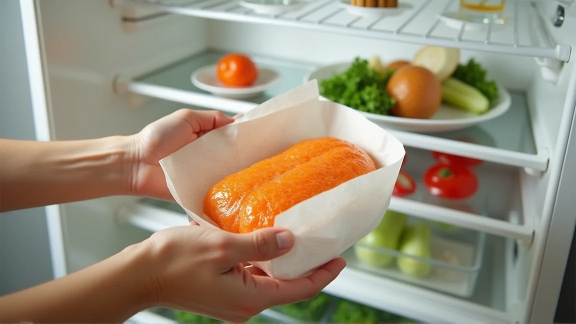 年末の買い出しの食材を、空けておいた段にしまう手元