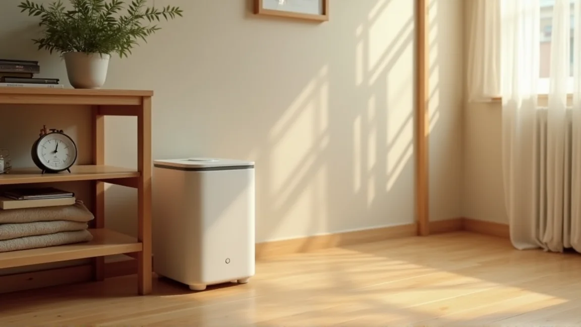 湿度計と加湿器が置かれた冬の整ったリビング