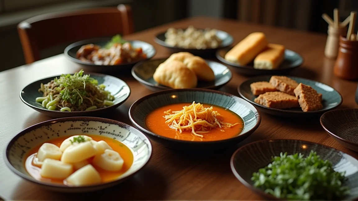 きんぴら・筑前煮・はさみ揚げなどれんこん料理が並ぶ食卓