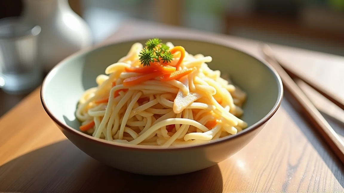 白く仕上がったごぼうサラダの盛り付け