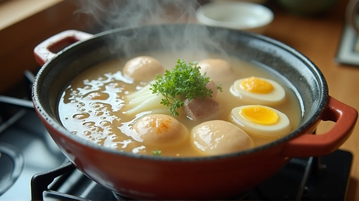 ぐらぐら煮立って白く濁ったおでんの鍋