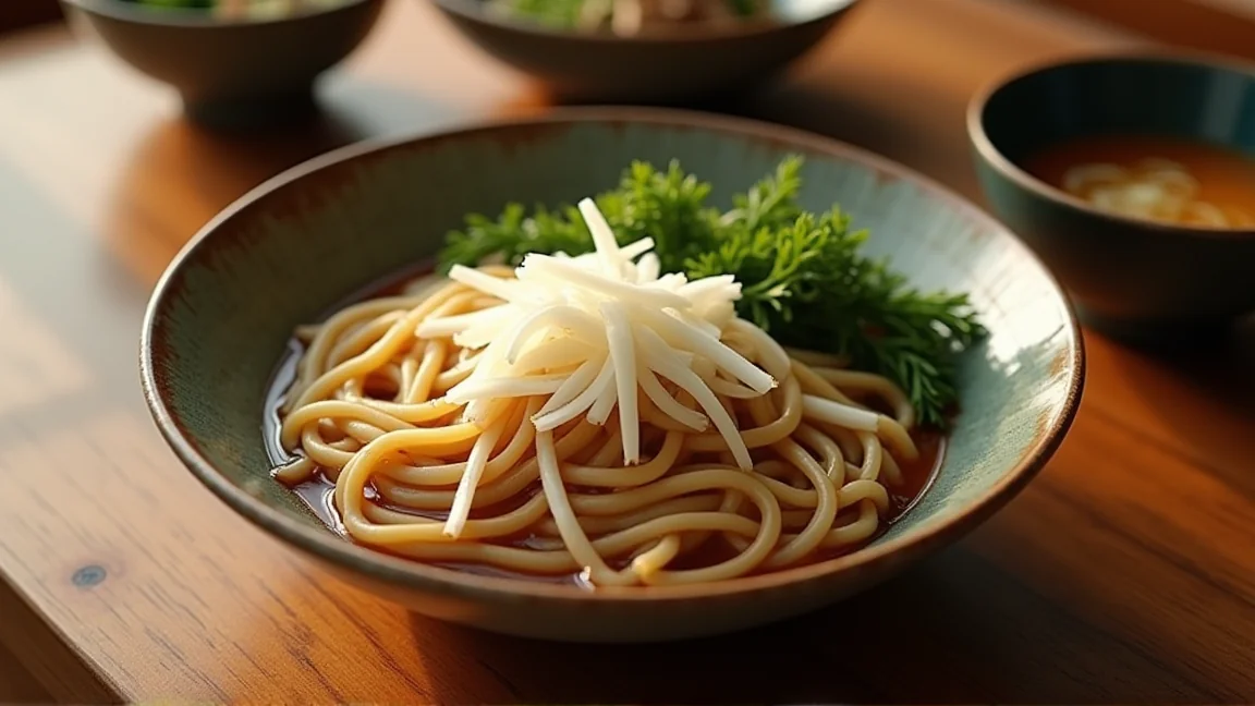 大根おろしを添えたおろしそばとみぞれ煮の食卓