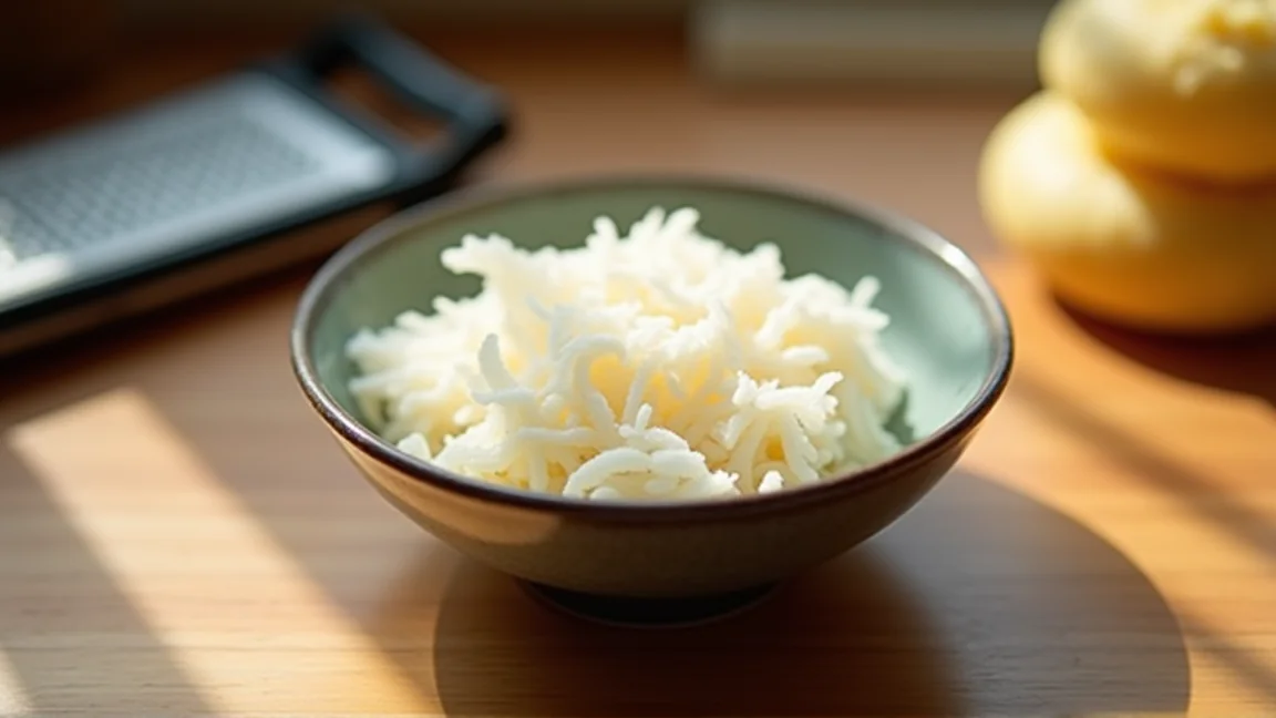 すりおろしたとろろの表面にラップを密着させた器