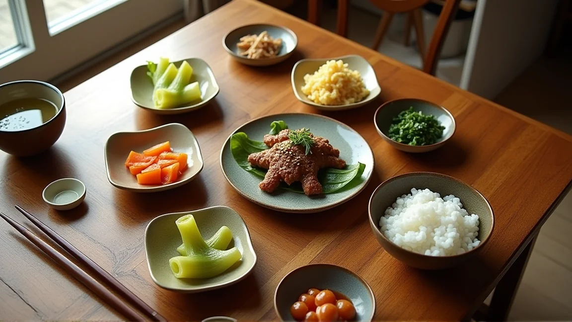 白菜の芯で作ったおかずが並ぶ食卓