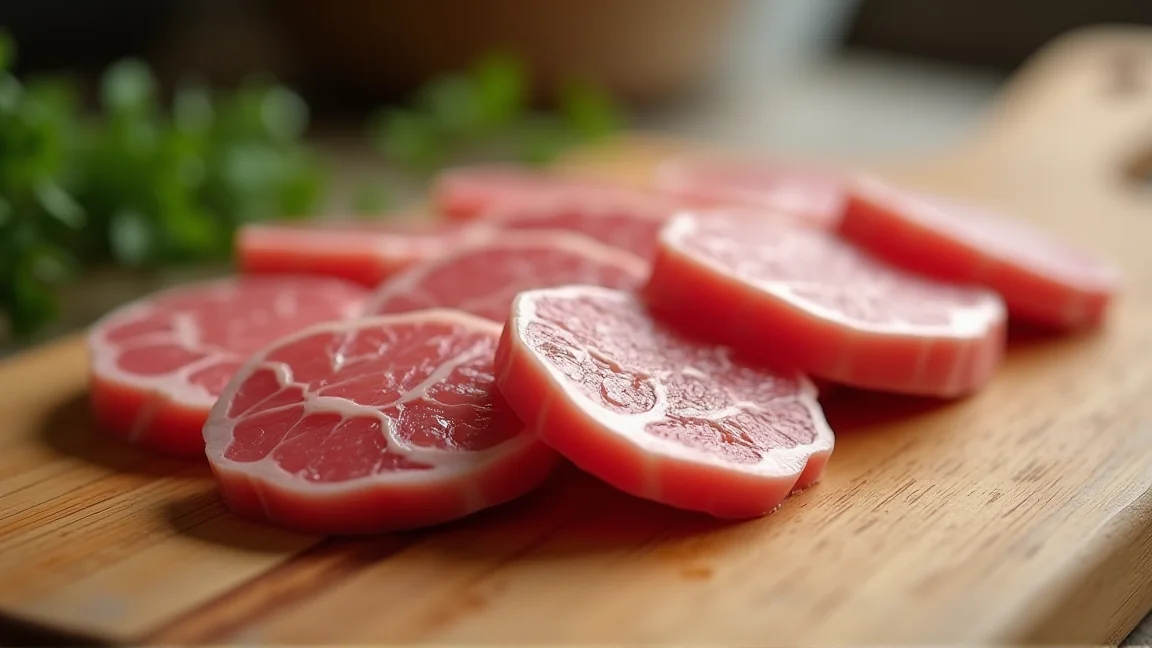 生の牛すじ肉をまな板にのせたところ