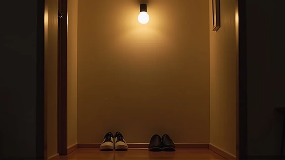 やわらかい光のLED電球が灯る落ち着いた玄関