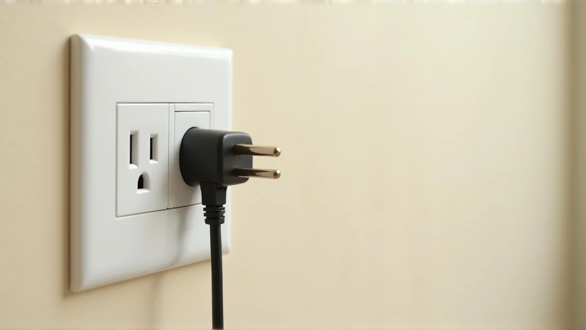 壁のコンセントから抜けかけている電源プラグ