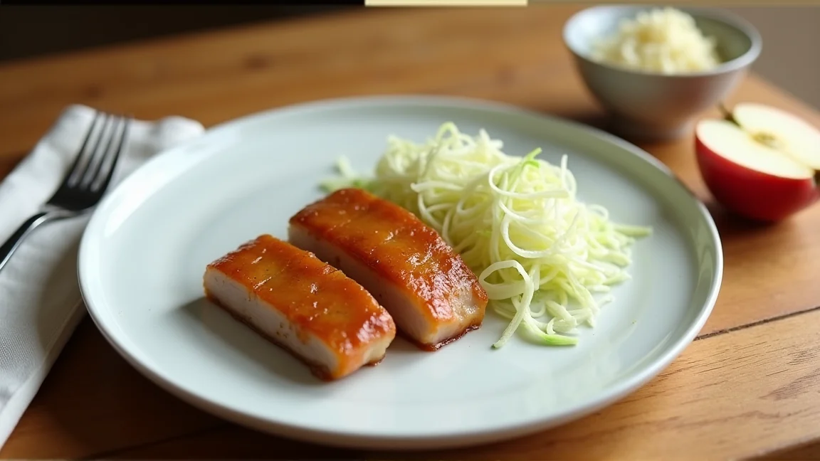 すりおろしりんごのたれを絡めた豚の生姜焼きとりんご