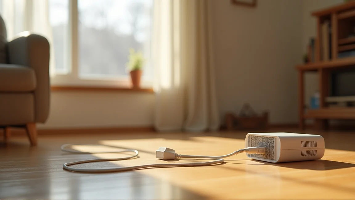 コンセントから抜いた電気ストーブのプラグ