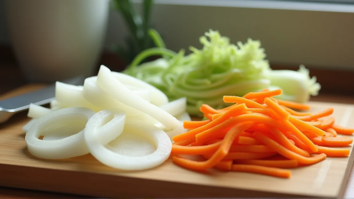 薄く切った大根とにんじん、そぎ切りの白菜