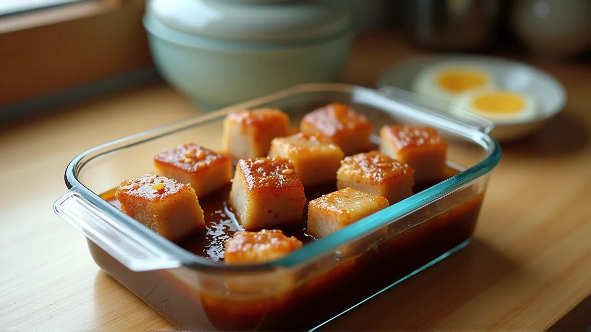 保存容器に入れた角煮と煮卵