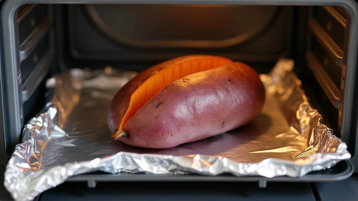 トースターで皮を仕上げる焼き芋