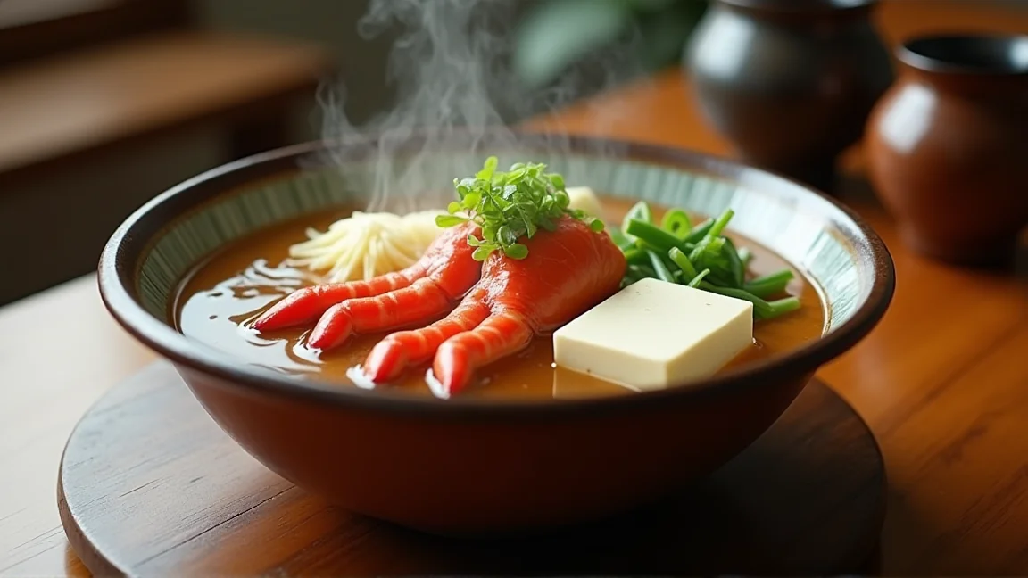 土鍋で煮えるカニ鍋