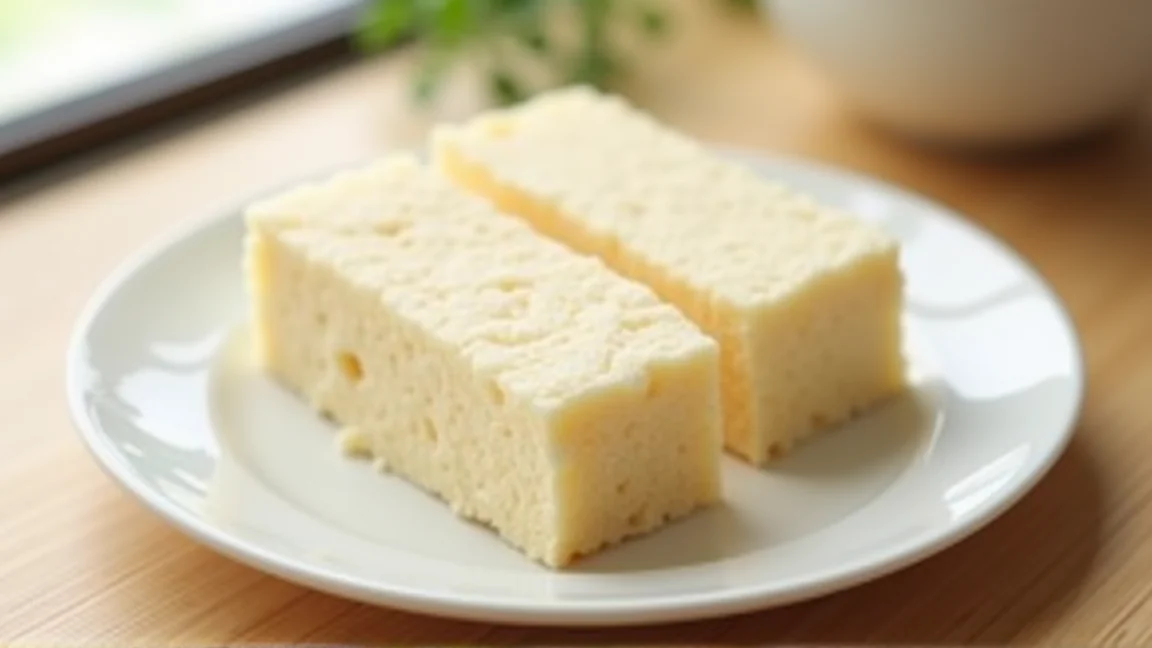 白い皿に並べた、乾いたままの高野豆腐