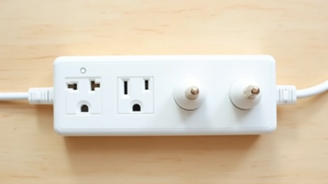 差し込み口を2つ空けて使っている、白い4口のテーブルタップ